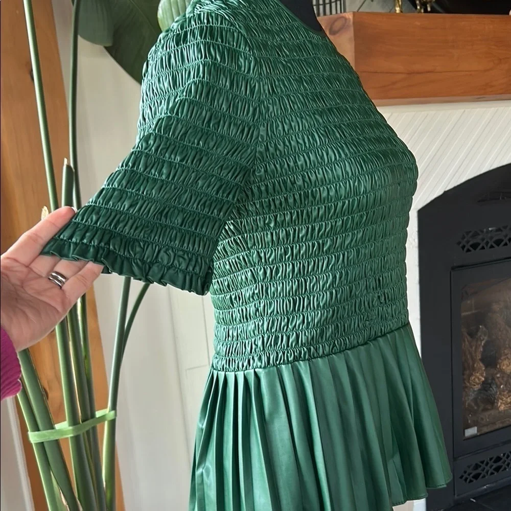 ZARA Green Faux Leather Smocked Peplum Top - Picture 6 of 13